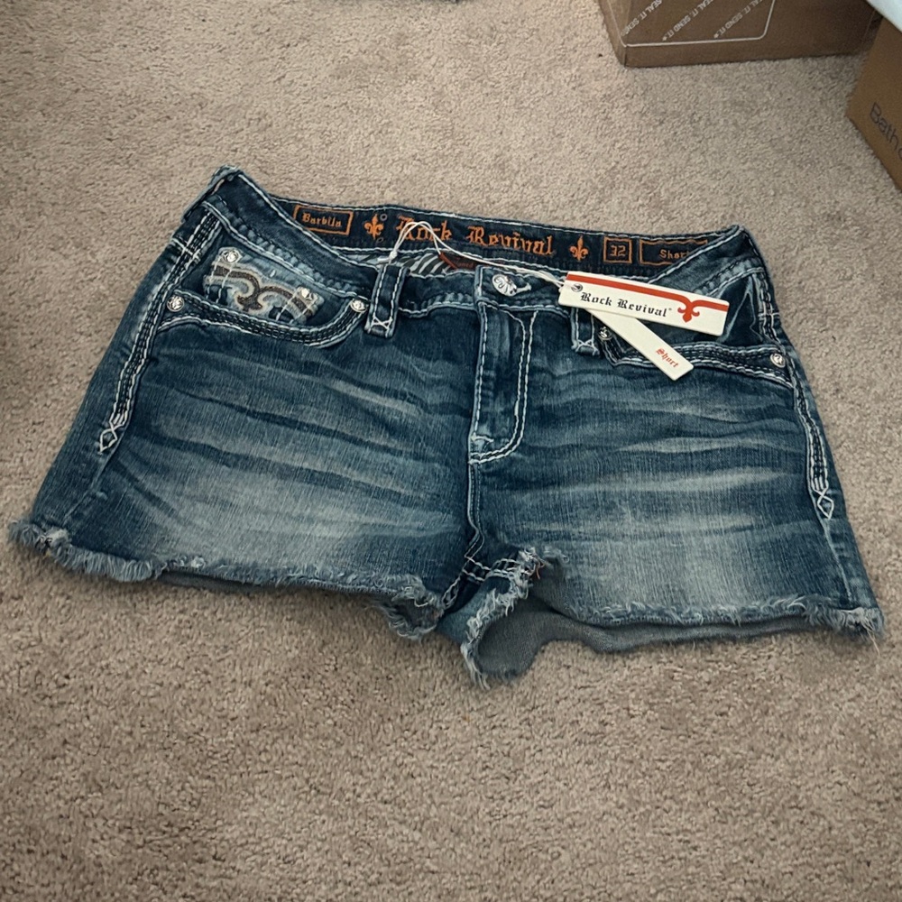 Rock Revival Women's Dark Blue Washed Distressed Denim Shorts